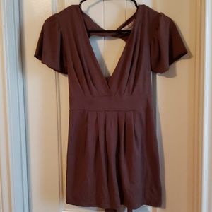 Brown, Low-Cut Blouse